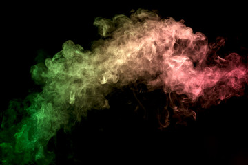 Red,green  and orange cloud of vape smoke on black isolated background