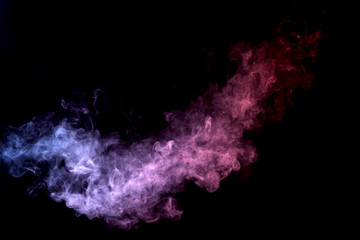 Blue and purple cloud of vape smoke on black isolated background