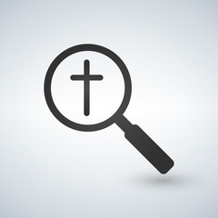 Illustration of an isolated magnifier icon with a christian cross.