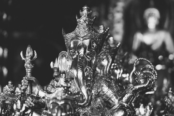 Silver Ganesha statue. (Black and white)