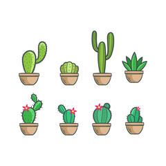 cactus doodle vector illustration set