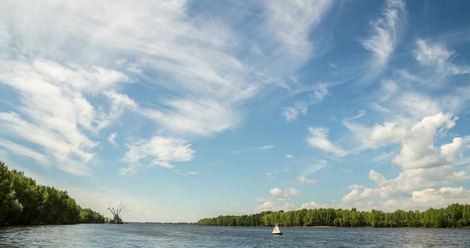 movement of clouds on the river, in summer, time lapses