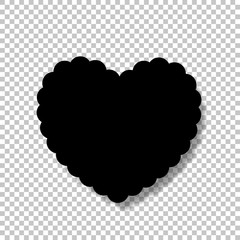 Black silhouette of wavy heart isolated on transparent background.
