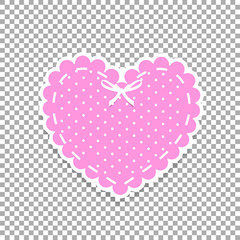 Rose and white paper cut lacy heart sticker with bow and polka dots pattern.
