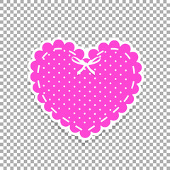 Pink and white paper cut lacing heart sticker with ribbon and polka dots