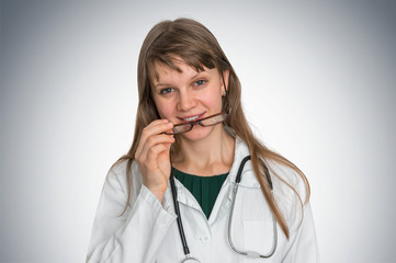 Close up of female doctor with stethoscope