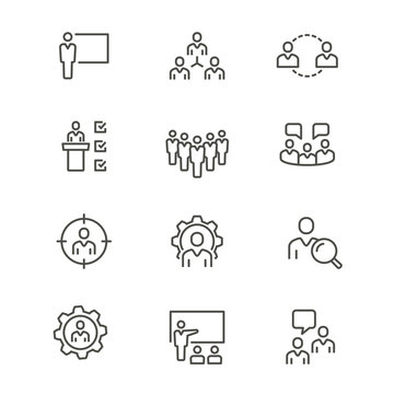 Management consulting - line vector icon set. Editable stroke.