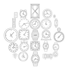 Time and clock icons set. Outline illustration of 25 time clock vector icons for web