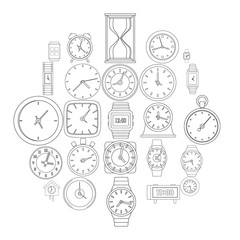Fototapeta premium Time and clock icons set. Outline illustration of 25 time clock vector icons for web