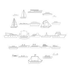 Marine vessels types icons set. Outline illustration of 25 marine vessel type vector icons for web