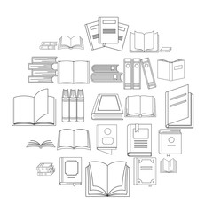 Book icons set. Outline illustration of 25 book vector icons for web