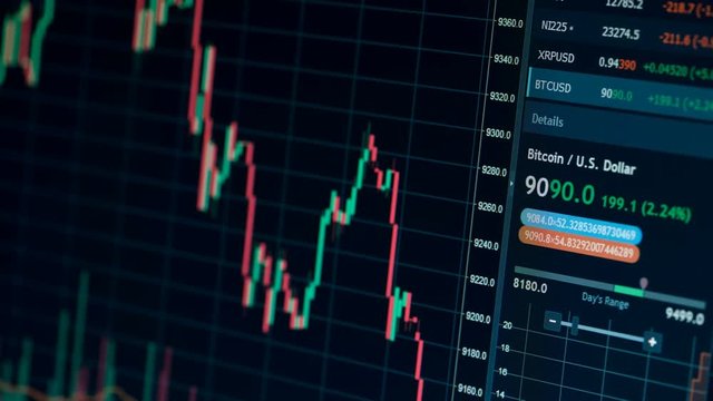 Stock market online downtrend chart of Bitcoin currency - investment, e-commerce, finance concept