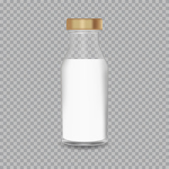 Realistic Transparent Glass Bottle with a Milk. Vector illustration.
