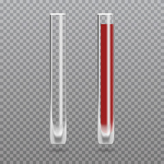 Realistic test-tube with blood. Hematology Vector illustration.