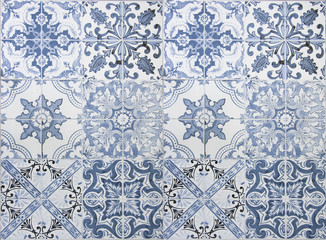Vintage ceramic tiles wall decoration.Turkish ceramic tiles wall background