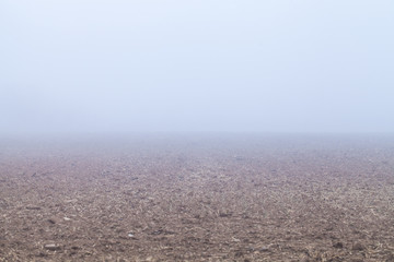 Empty field with fog and mysterious atmosphere