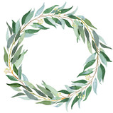 Wedding greenery wreath. Watercolor illustration with eucalyptus.