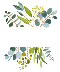 Wedding greenery template. Watercolor illustration with eucalyptus.