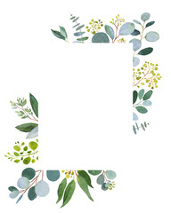 Wedding greenery template. Watercolor illustration with eucalyptus.