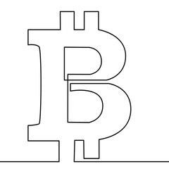 Continuous line drawing of bitcoin sign vector