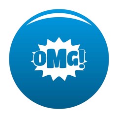 Comic boom omg icon vector blue circle isolated on white background 