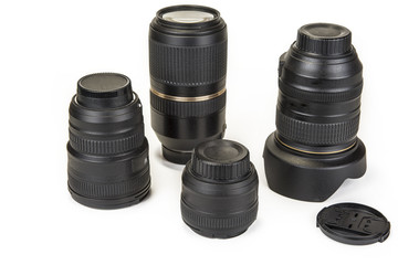 Zoom and fix lenses on camera on the white background