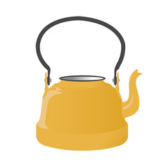 Old metallic kettle with handle on white background