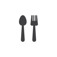 Spoon and fork icon vector, filled flat sign, solid pictogram isolated on white. Cutlery symbol, logo illustration.