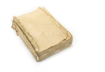 Old vintage book without cover on the white