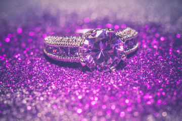 Silver Ring with Purple Zircon Retro