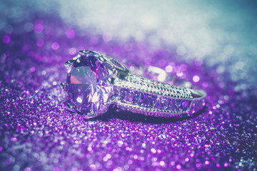 Silver Ring with Purple Zircon Retro