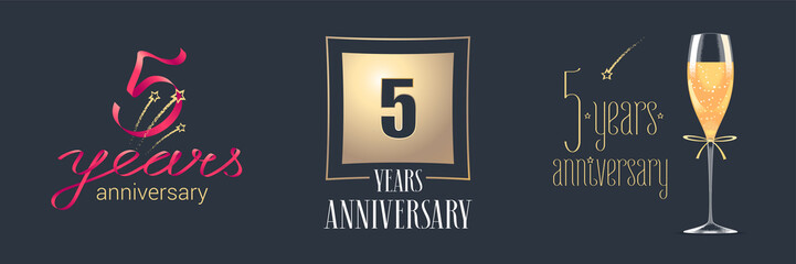 5 years anniversary vector icon, logo set