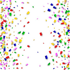 Celebration Confetti Background. Many Falling Confetti for Your Design. Holiday Decoration Elements. Festive Vector Illustration