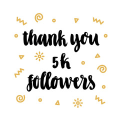 Inscription: Thank you 5k followers, with gold geometric elements.  Valentine's day card. It can be used as a template for a post in social networks, groups, etc.