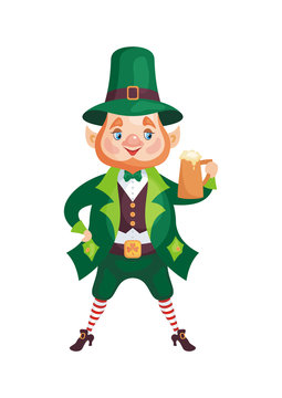 Image of a leprechaun in cartoon style. Saint Patrick’s Day illustration isolated on the white background.