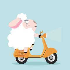 cute sheep with yellow scooter