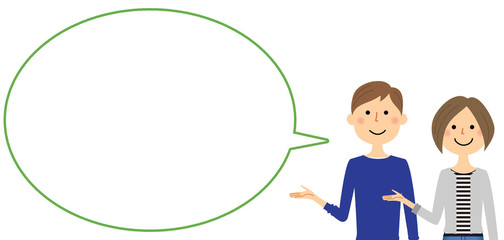 説明する若いカップル　ふきだし
