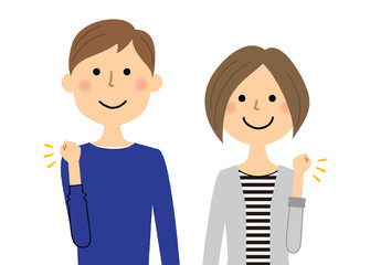 若いカップル　ガッツポーズ