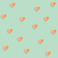 Background by many hearts vector icon, Orange heart on the green background, Paper cut of heart shape, Logo of valentine day and love symbol.