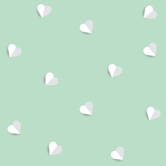 Background by many hearts vector icon, White heart on the green background, Paper cut of heart shape, Logo of valentine day and love symbol.
