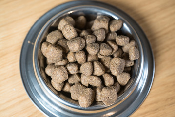 Dry dog treats in bowl