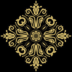 Oriental vector sqaure golden pattern with arabesques and floral elements. Traditional classic ornament. Vintage pattern with arabesques