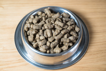 Dry dog treats in bowl