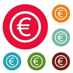 Euro symbol icons circle set vector isolated on white background