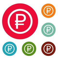 Ruble symbol icons circle set vector isolated on white background