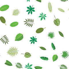 Seamless pattern with green tropical leaves. Floral background, vector illustration on white background.