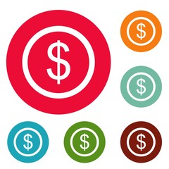Dollar icons circle set vector isolated on white background