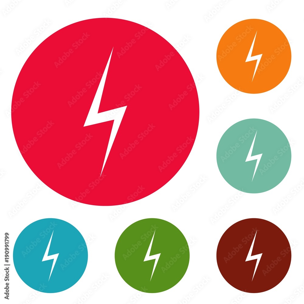 Poster lightning icons circle set vector isolated on white background