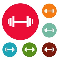 Barbell icons circle set vector isolated on white background