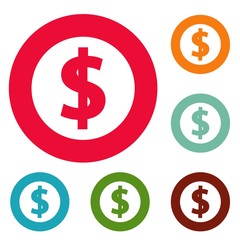 Dollar icons circle set vector isolated on white background
